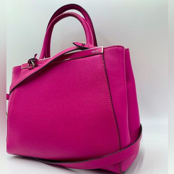 Auth Fendi Fuchsia 2Jours Elite Petit 2way Leather Tote Bag Crossbody Preloved - Picture 4 of 16